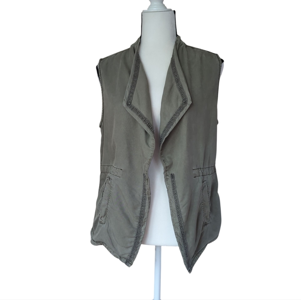 Max Jeans Tencel Drape Front Utility Vest LARGE Olive Green